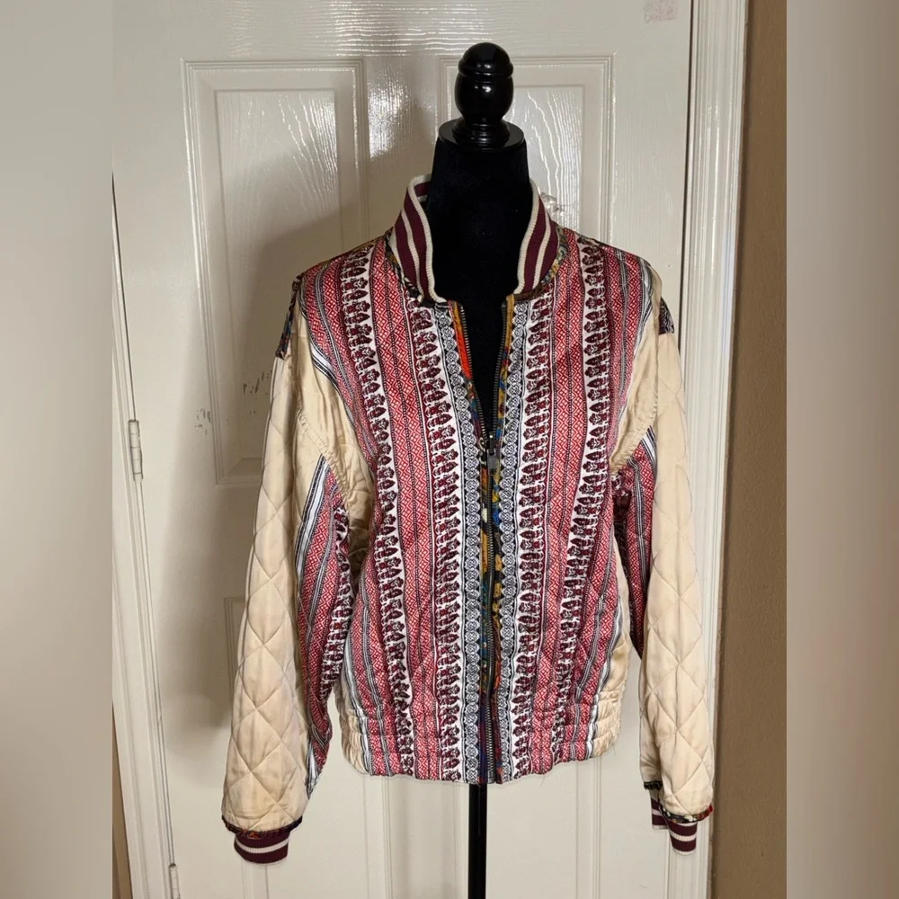 Free People Pandora Bomber Patchwork Jacket Reversible Zip Up XS $248 - Picture 9 of 13